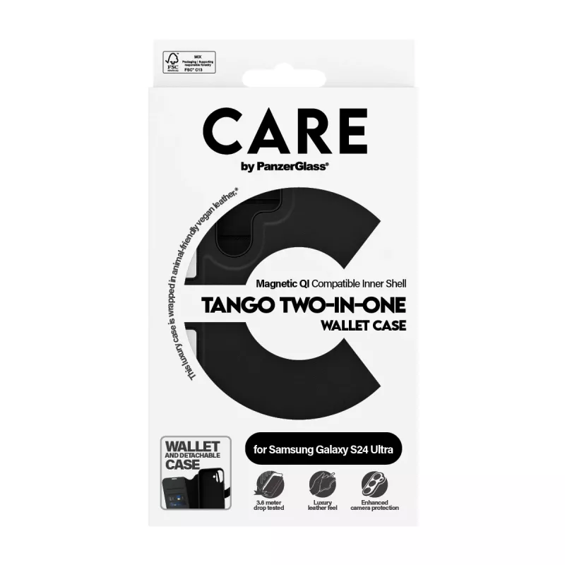 Funda para móvil PanzerGlass CARE Feature Case Tango Two-in-One Wallet, compatible con Samsung Galaxy S24 Ultra, transparente