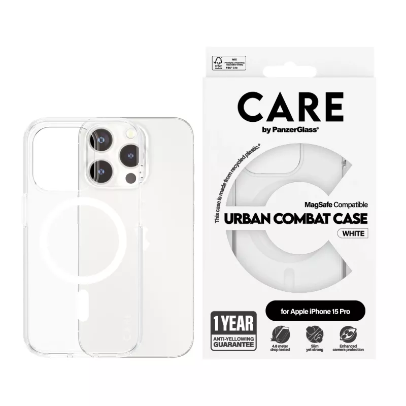 Funda PanzerGlass CARE™ by ® Urban Combat transparente con MagSafe blanco iPhone 15 Pro