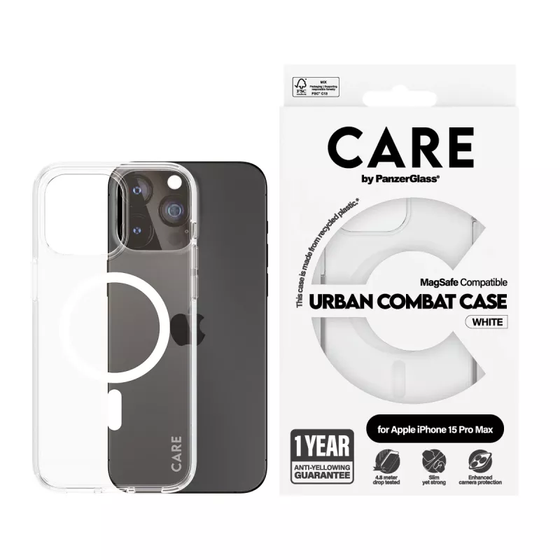 Funda PanzerGlass CARE™ by ® Urban Combat transparente con MagSafe blanco iPhone 15 Pro Max
