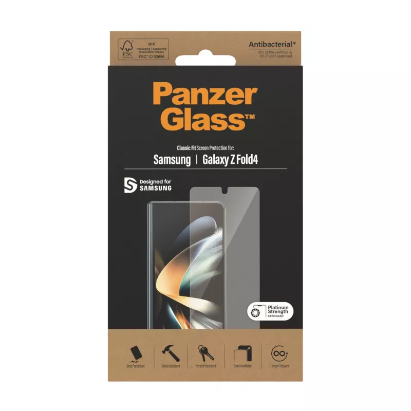 Lámina protectora de pantalla PanzerGlass para Samsung Galaxy Z Fold4 antibacteriana resistente a arañazos