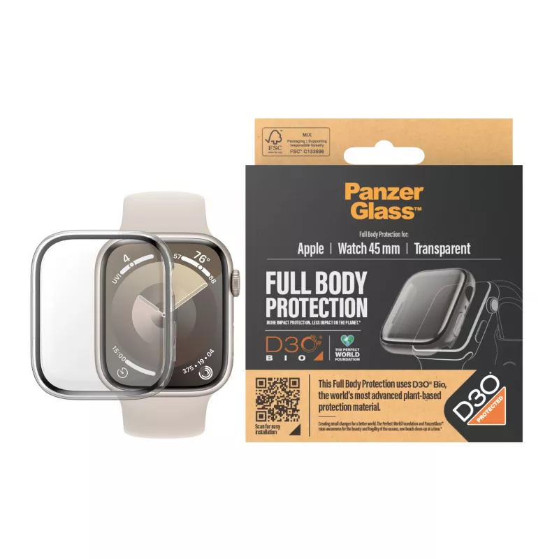 Funda integral PanzerGlass ® transparente con D3O® Apple Watch Series 9 | 45mm