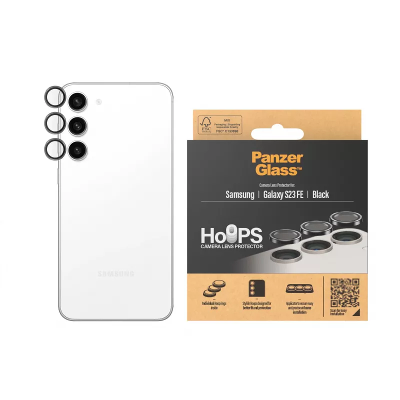 Protector de lentes de cámara PanzerGlass Hoops Samsung Galaxy S23 FE negro resistente a arañazos y golpes
