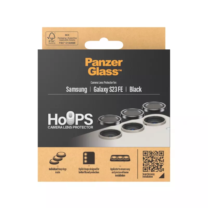 Protector de lentes de cámara PanzerGlass Hoops Samsung Galaxy S23 FE negro resistente a arañazos y golpes