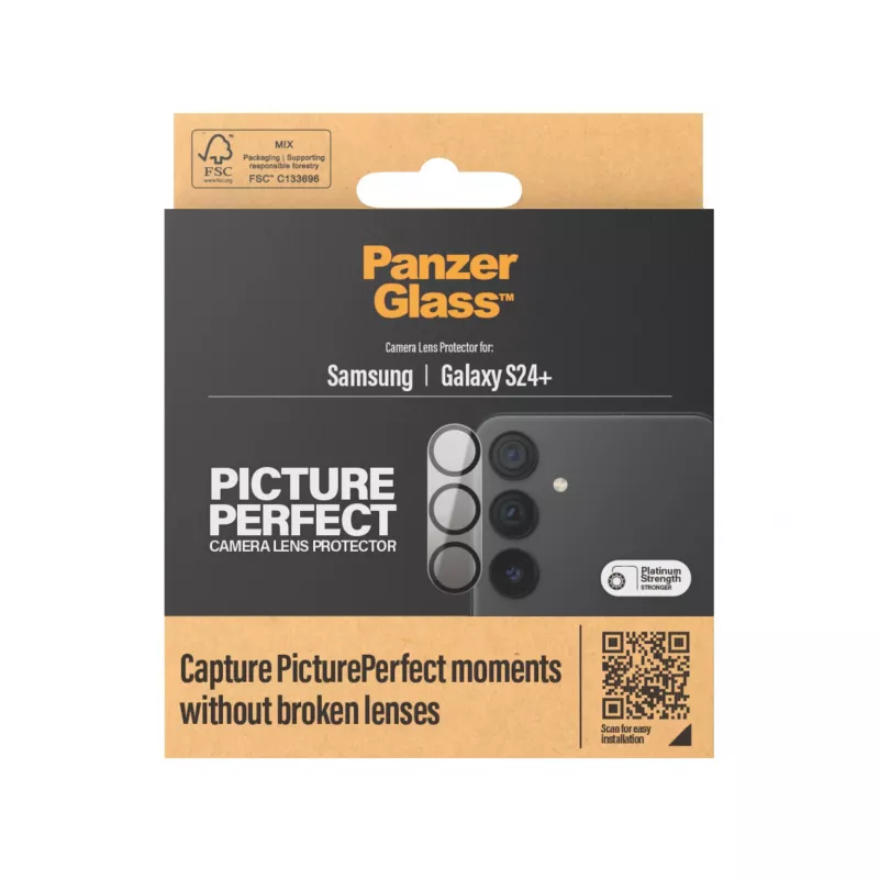 Cristal protector de lentes de cámara PanzerGlass Samsung Galaxy S24 Plus resistente a arañazos y golpes