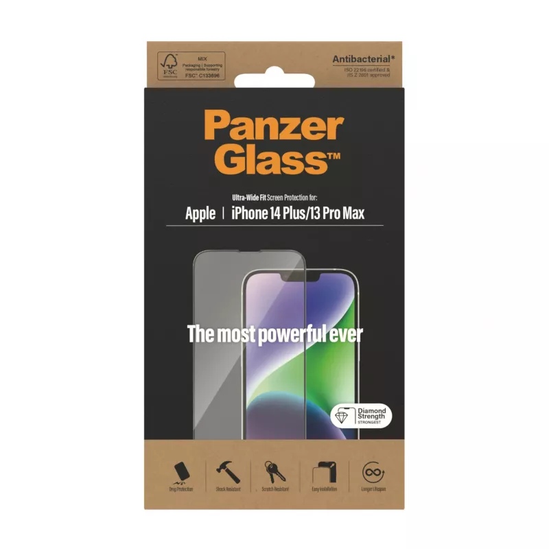Lámina de pantalla PanzerGlass Apple iPhone 14 Plus 13 Pro Max Ultra-Wide Fit resistente a arañazos y golpes