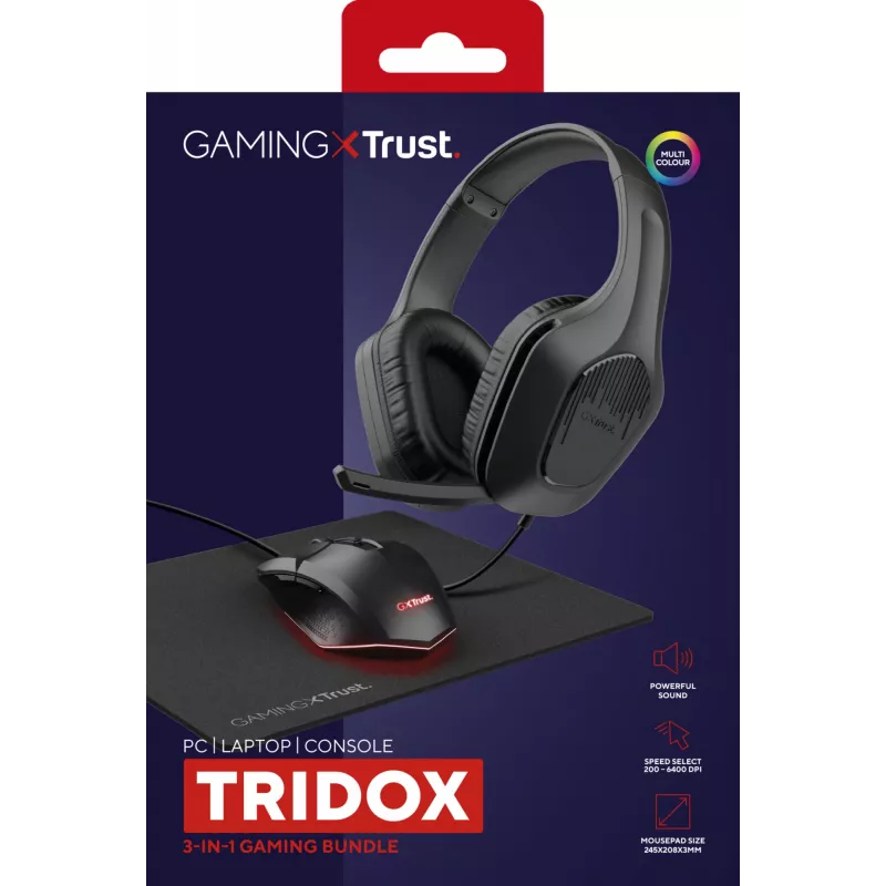 Trust GXT 790 Tridox Pack gaming 3-in-1 (auriculares, ratón, alfombrilla de ratón), negro