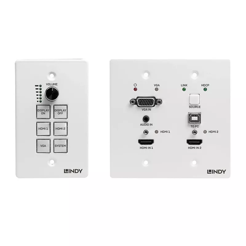 Lindy sistema de presentación HDBaseT con panel de control, 3840 x 2160 píxeles, transmisor y receptor AV, 70 m, con cable, negro, blanco, HDCP
