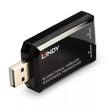 Lindy extensor IR inalámbrico bidireccional, transceptor, transmisor y receptor AV, 150 m, con cable, negro
