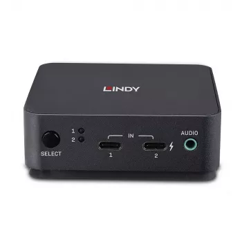 Lindy conmutador KVM de 2 puertos Type-C, DisplayPort 1.2, 3840 x 2160 píxeles, 4K Ultra HD, gris