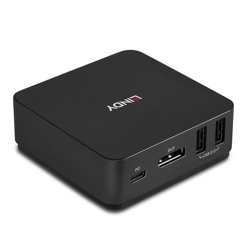 Lindy conmutador KVM de 2 puertos Type-C, DisplayPort 1.2, 3840 x 2160 píxeles, 4K Ultra HD, gris