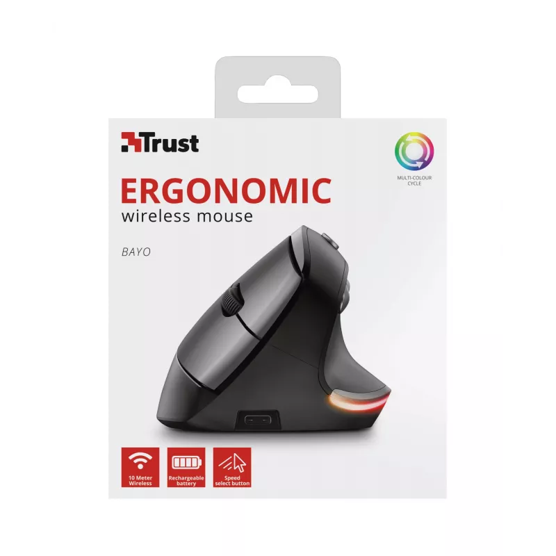 Trust Bayo Ergo Ratón 24110, 6 botones, para diestros, RF inalámbrico, óptico, 2400 DPI