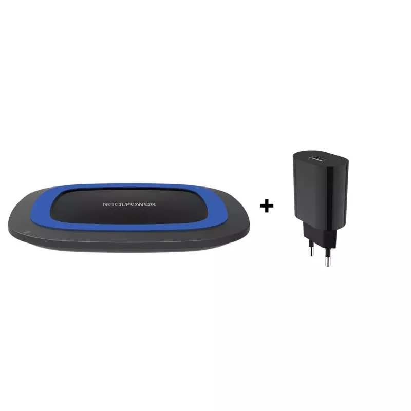 RealPower FreeCharge-10 Estación de carga inalámbrica con adaptador, negro/azul (257640)