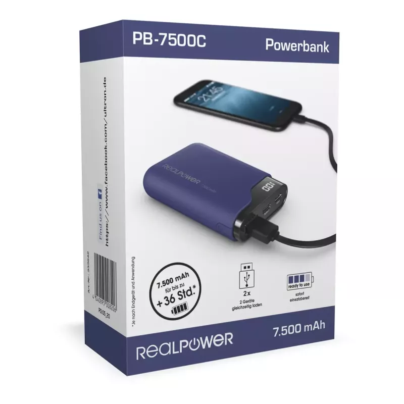 Batería portátil RealPower PB-7500C 7500 mAh