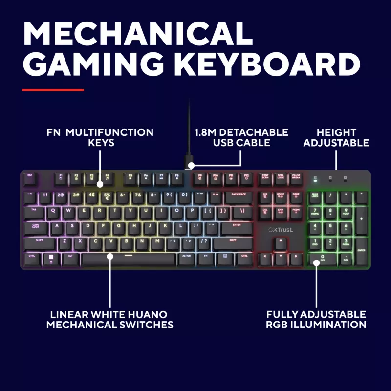 Teclado gaming Trust GXT 871 Zora mecánico USB RGB negro