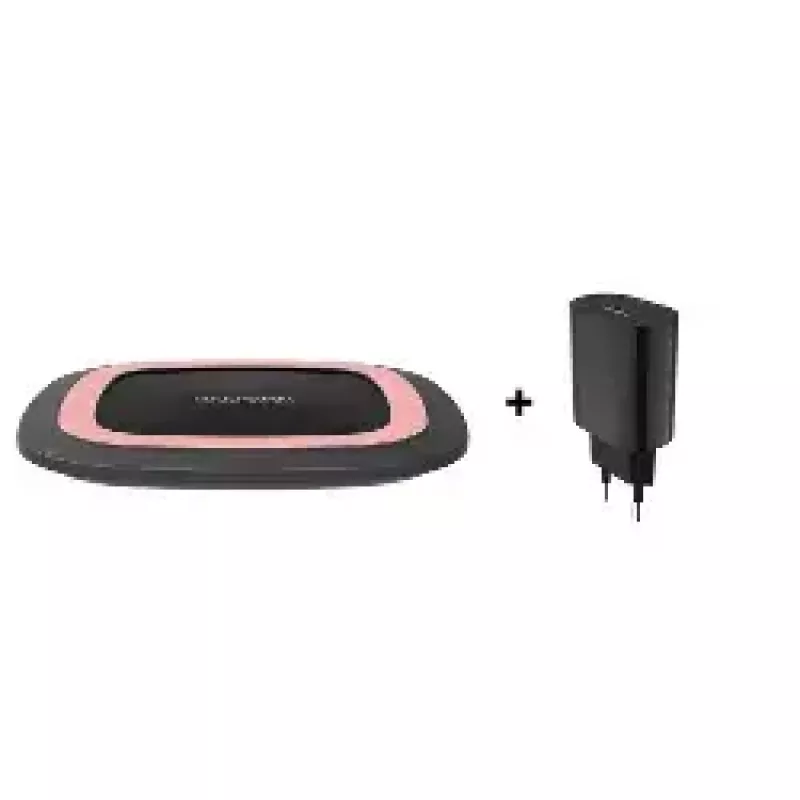 RealPower FreeCharge-10 Estación de carga inalámbrica con adaptador, negro/rosa (266105)