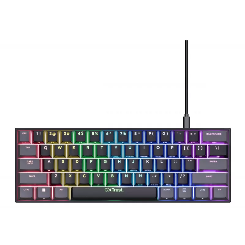 Teclado gaming Trust GXT 867 Acira USB QWERTZ alemán negro gris 60% mecánico RGB