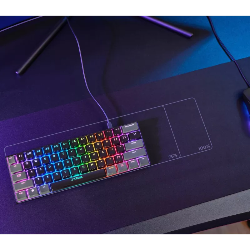 Teclado gaming Trust GXT 867 Acira USB QWERTZ alemán negro gris 60% mecánico RGB