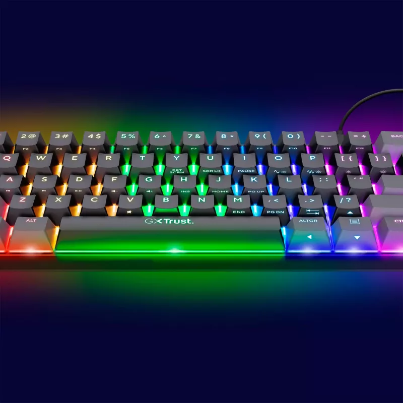 Teclado gaming Trust GXT 867 Acira USB QWERTZ alemán negro gris 60% mecánico RGB