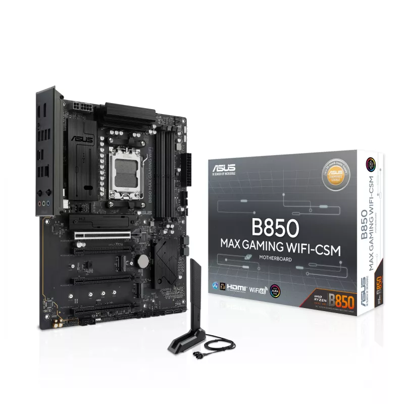 Placa base ASUS B850 MAX GAMING WIFI Socket AM5 ATX, AMD B850, DDR5, 4 DIMM, 256 GB, Wi‑Fi 6E, Ethernet 2.5Gb