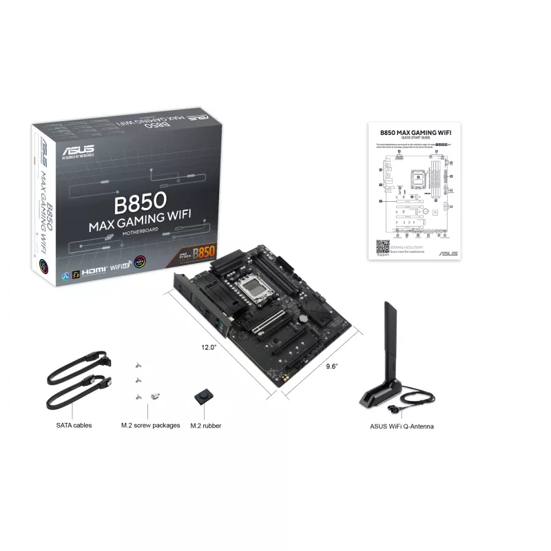 Placa base ASUS B850 MAX GAMING WIFI Socket AM5 ATX, AMD B850, DDR5, 4 DIMM, 256 GB, Wi‑Fi 6E, Ethernet 2.5Gb