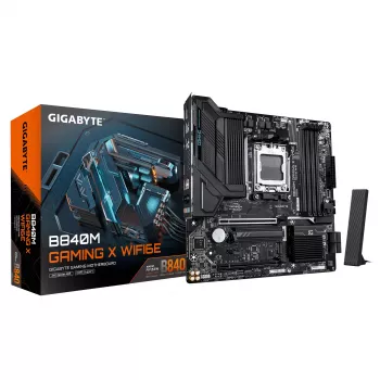 Placa base GIGABYTE B840M GAMING X WIFI6E - CPU AMD Ryzen 9000, VRM 8+2+2 fases, hasta 8200MHz DDR5(O.C), 2xPCIe 4.0 M.2, Wi-Fi 6E, LAN 2.5GbE, USB 3.2 Gen 1