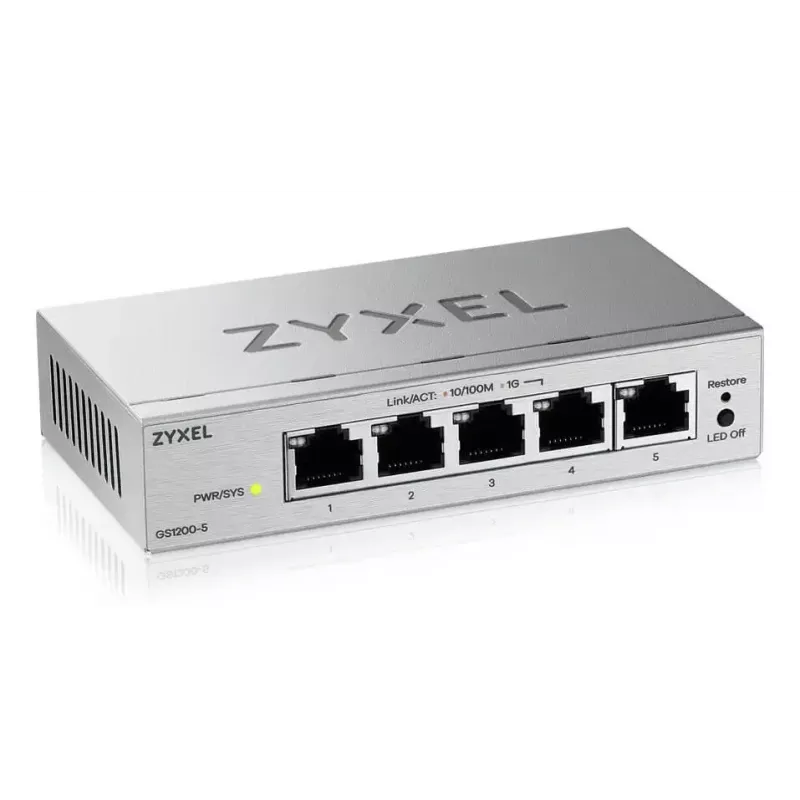 Switch Gigabit de escritorio gestionado L2 Zyxel GS1200-5V3 — 5 x RJ-45 10/100/1000, conmutación 10 Gbps