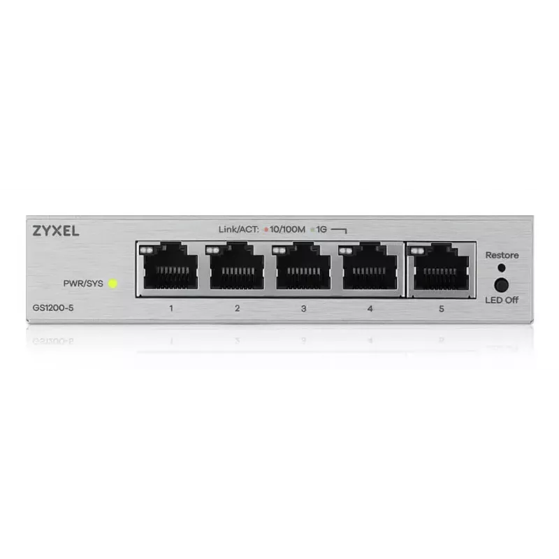 Switch Gigabit de escritorio gestionado L2 Zyxel GS1200-5V3 — 5 x RJ-45 10/100/1000, conmutación 10 Gbps
