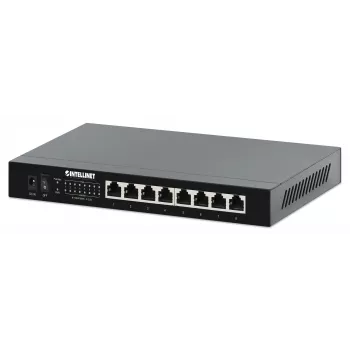 Intellinet switch 8 puertos 2.5G Ethernet PoE+ ocho puertos PSE PoE+ 10/100/1000/2500 Mbps, presupuesto de potencia PoE 100 W, no gestionado, formato de escritorio, opción de montaje en pared
