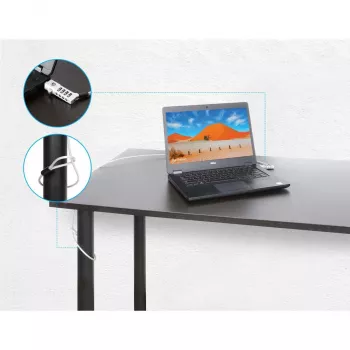 Manhattan candado combinación universal para portátil para Noble Wedge®, Nano y K-Slot, candado antirrobo 3 en 1 para portátil, combinación de 4 dígitos reajustable, 1,8 m, cable de acero al carbono resistente a cortes, funda de PVC translúcido, plata