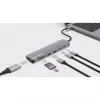 Manhattan dock/hub USB-C con lector de tarjetas, conexiones (x5): HDMI, USB-A (x2) y USB-C (x2), con Power Delivery (PD) 100W – requiere cargador USB-C externo (no incluido). Alimentado por USB (no requiere fuente de alimentación externa) cuando no se utiliza PD