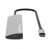 Manhattan dock/hub USB-C con lector de tarjetas, conexiones (x5): HDMI, USB-A (x2) y USB-C (x2), con Power Delivery (PD) 100W – requiere cargador USB-C externo (no incluido). Alimentado por USB (no requiere fuente de alimentación externa) cuando no se utiliza PD