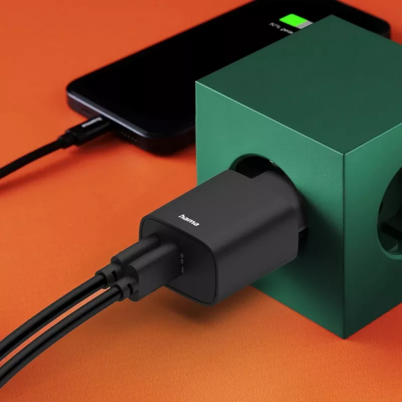 Cargador móvil Hama 00201960 para auriculares, batería externa, smartphone, tablet negro carga rápida AC interior