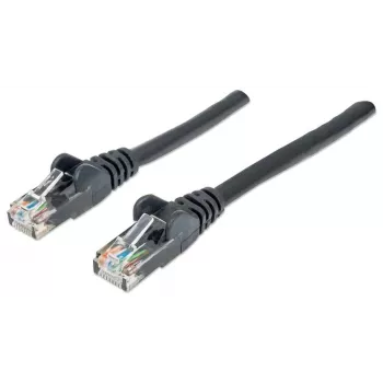 Cable de red Intellinet, Cat6, 1 m, negro, CCA, U/UTP, PVC, RJ45, contactos dorados, protección antienganches, funda antiacodaduras, garantía de por vida