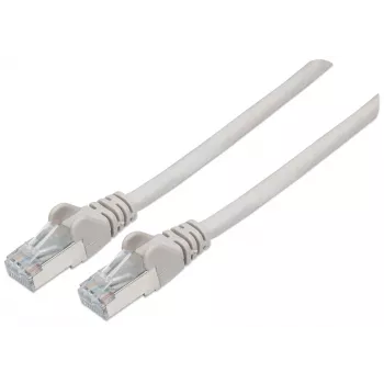 Cable de red patch Intellinet, Cat6A, 0,5 m, gris, cobre, S/FTP, LSOH / LSZH, PVC, RJ45, contactos bañados en oro, protección antirrotura, funda antirrotura, garantía de por vida
