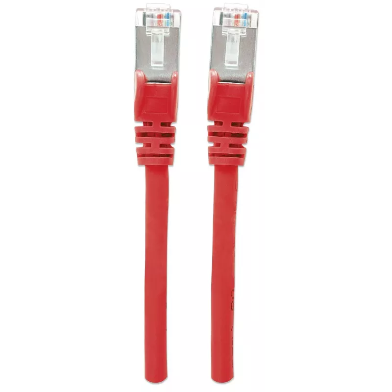 Cable de red patch Intellinet, Cat6A, 1,5 m, rojo, cobre, S/FTP, LSOH / LSZH, PVC, RJ45, contactos bañados en oro, sin lengüeta, protegido, garantía de por vida
