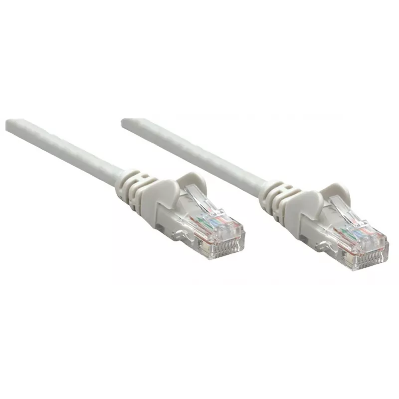Cable de red patch Intellinet, Cat5e, 0,25 m, gris, CCA, SF/UTP, PVC, RJ45, contactos bañados en oro, protección de lengüeta, funda antirrotura, garantía de por vida
