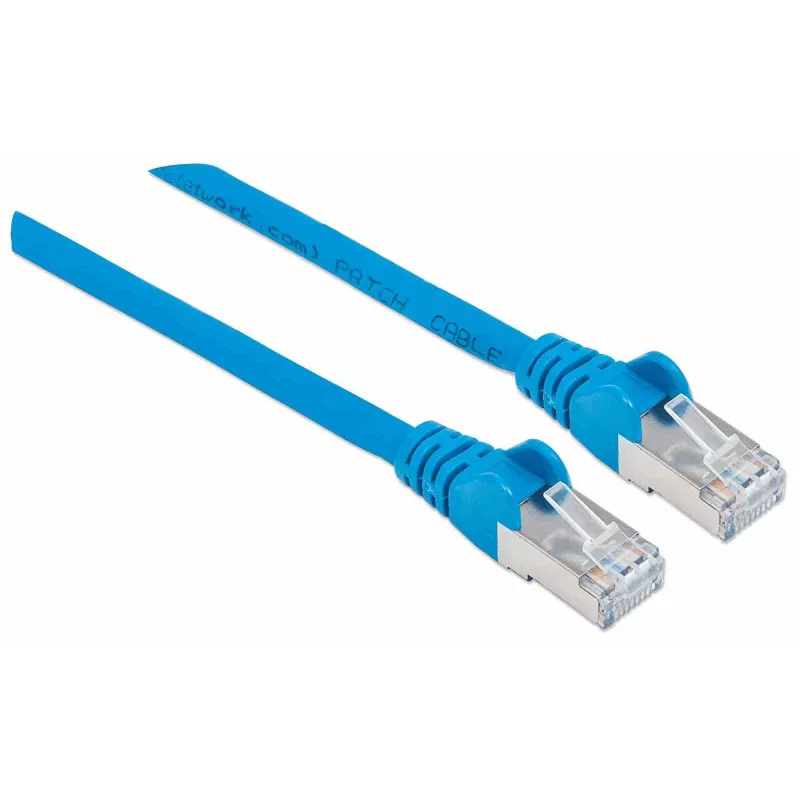 Cable de red patch Intellinet, cable Cat7/conector Cat6A, 5 m, azul, cobre, S/FTP, LSOH / LSZH, PVC, RJ45, contactos bañados en oro, sin lengüeta, funda antirrotura, garantía de por vida