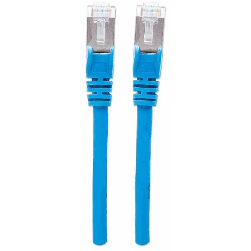 Cable de red patch Intellinet, cable Cat7/conector Cat6A, 5 m, azul, cobre, S/FTP, LSOH / LSZH, PVC, RJ45, contactos bañados en oro, sin lengüeta, funda antirrotura, garantía de por vida