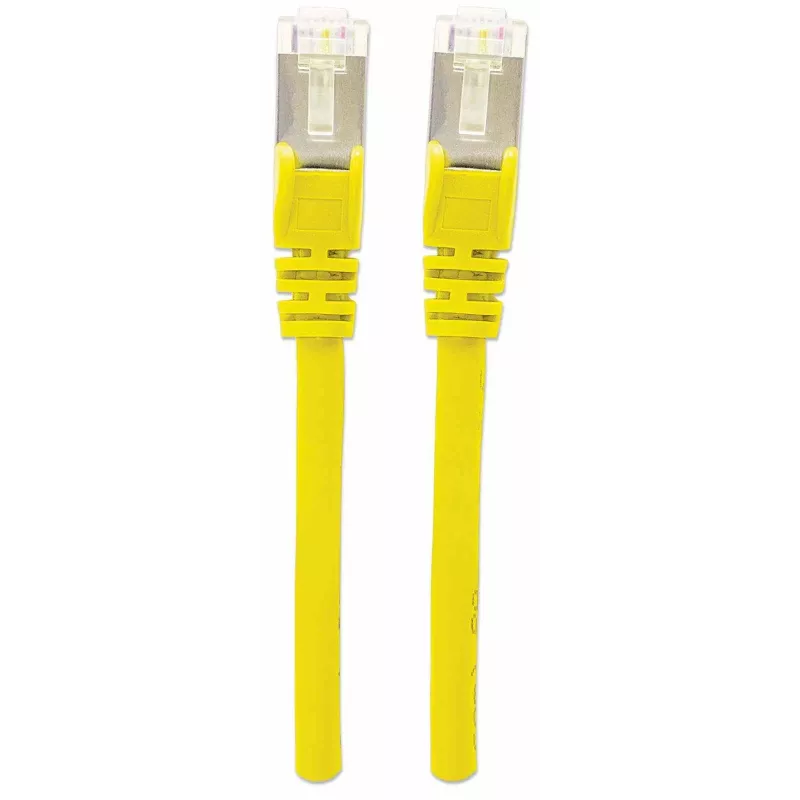 Cable de red patch Intellinet, cable Cat7/conector Cat6A, 5 m, amarillo, cobre, S/FTP, LSOH/LSZH, PVC, RJ45, contactos bañados en oro, sin lengüeta, con funda antirrotura, garantía de por vida