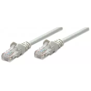 Cable de red patch Intellinet, Cat5e, 0,5 m, gris, CCA, U/UTP, PVC, RJ45, contactos bañados en oro, sin lengüeta, protección antirrotura, garantía de por vida