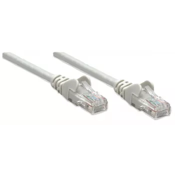 Cable de red patch Intellinet, Cat5e, 0,5 m, gris, CCA, U/UTP, PVC, RJ45, contactos bañados en oro, sin lengüeta, protección antirrotura, garantía de por vida