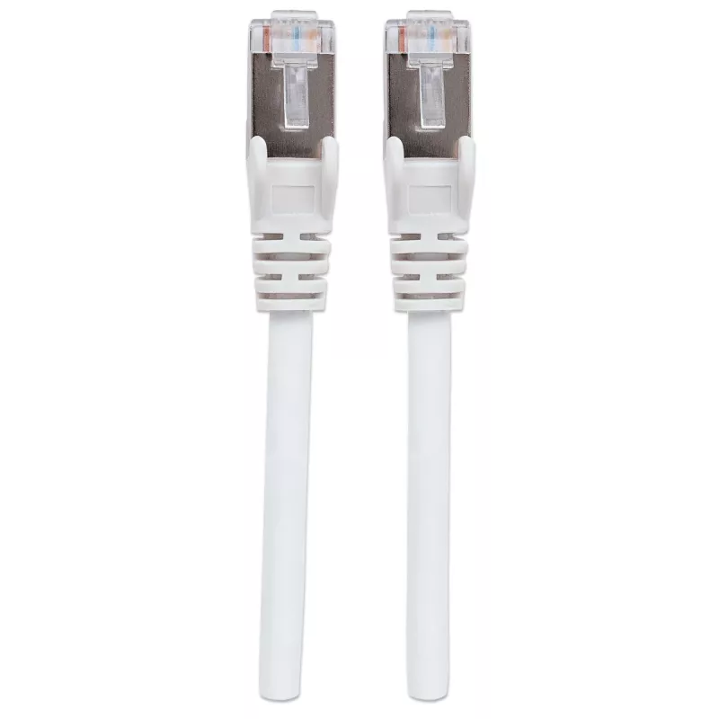Cable de red patch Intellinet, Cat6, 0,5 m, blanco, cobre, S/FTP, LSOH / LSZH, PVC, RJ45, contactos bañados en oro, protección de lengüeta, funda antipinzamiento, garantía de por vida