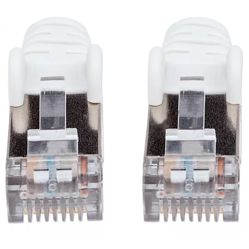 Cable de red patch Intellinet, Cat6, 2 m, blanco, cobre, S/FTP, LSOH/LSZH, PVC, RJ45, contactos bañados en oro, funda sin lengüeta, protegido, garantía de por vida