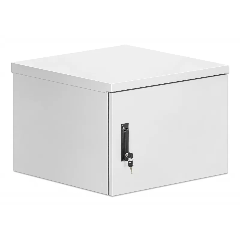 Intellinet 716093 armario mural industrial IP55 de 19 pulgadas con ventiladores integrados, 9U, 600 mm de profundidad, unidad de ventilación de dos ventiladores en el techo, resistente al polvo y al agua, montado, máx. 100 kg, con cerradura, gris claro RA