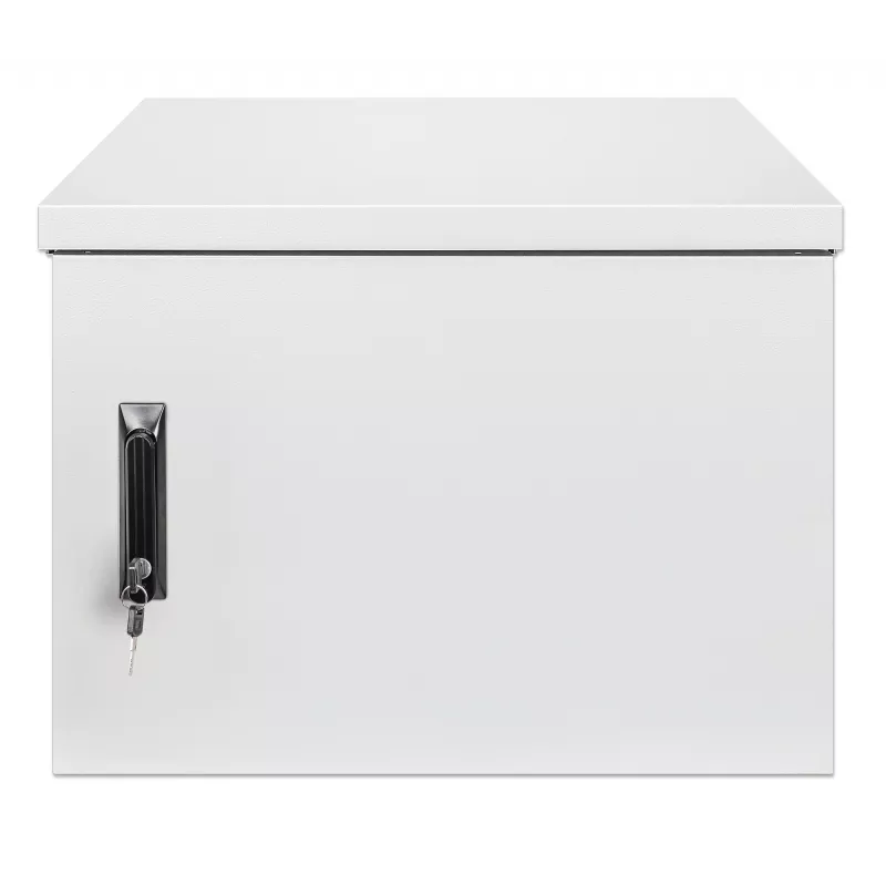 Intellinet 716093 armario mural industrial IP55 de 19 pulgadas con ventiladores integrados, 9U, 600 mm de profundidad, unidad de ventilación de dos ventiladores en el techo, resistente al polvo y al agua, montado, máx. 100 kg, con cerradura, gris claro RA