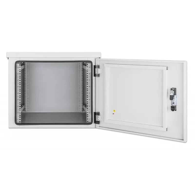 Intellinet 716093 armario mural industrial IP55 de 19 pulgadas con ventiladores integrados, 9U, 600 mm de profundidad, unidad de ventilación de dos ventiladores en el techo, resistente al polvo y al agua, montado, máx. 100 kg, con cerradura, gris claro RA