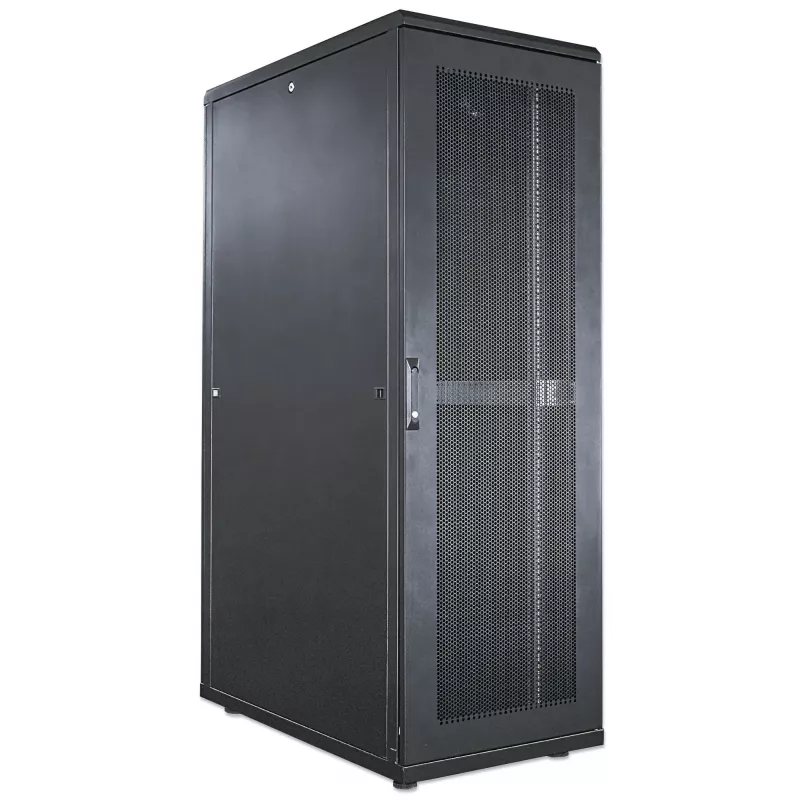 Rack de servidores Intellinet de 19 inch - independiente, 42HE, 600x1000mm (ancho x profundidad), negro, montado, máx. 1500 kg, cerradura de puerta multipunto, una cerradura por panel lateral, profundidad útil 123 a 773 mm, IP20, rack, acero