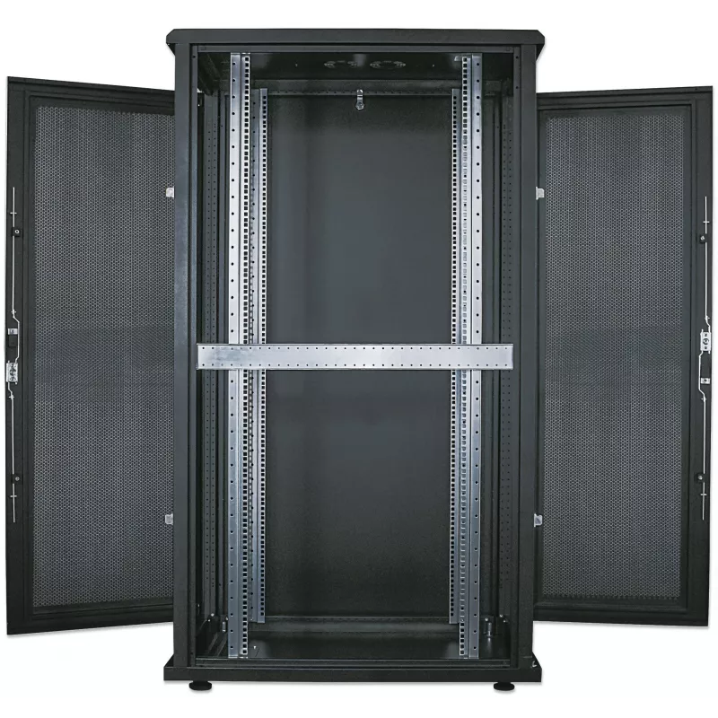 Rack de servidores Intellinet de 19 inch - independiente, 42HE, 600x1000mm (ancho x profundidad), negro, montado, máx. 1500 kg, cerradura de puerta multipunto, una cerradura por panel lateral, profundidad útil 123 a 773 mm, IP20, rack, acero