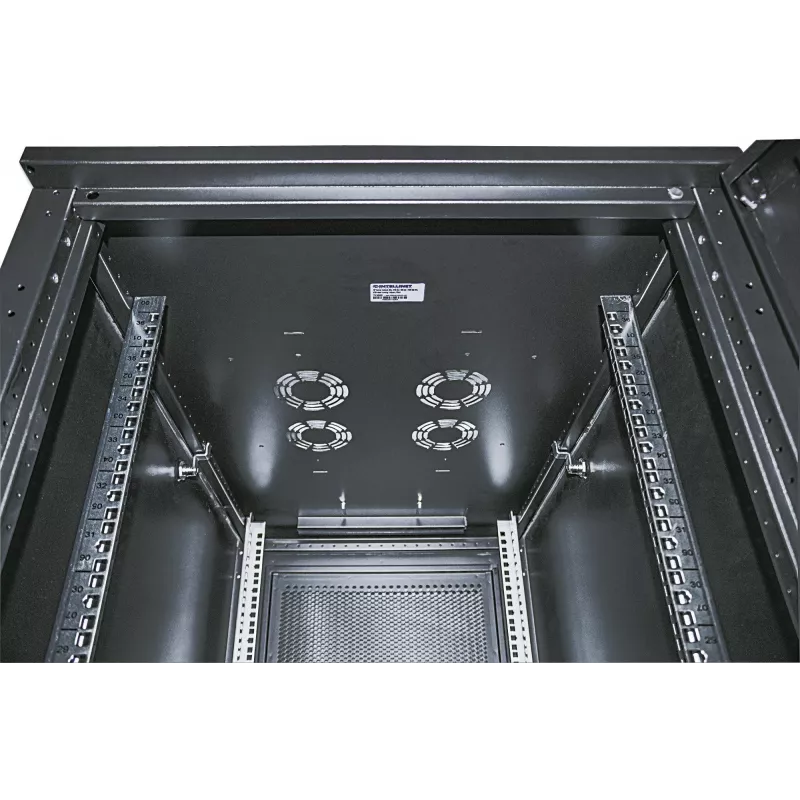 Rack de servidores Intellinet de 19 inch - independiente, 42HE, 600x1000mm (ancho x profundidad), negro, flatpack, máx. 1500kg, cierre de puerta multipunto, una cerradura por panel lateral, profundidad útil 123 a 773mm, IP20, rack, acero