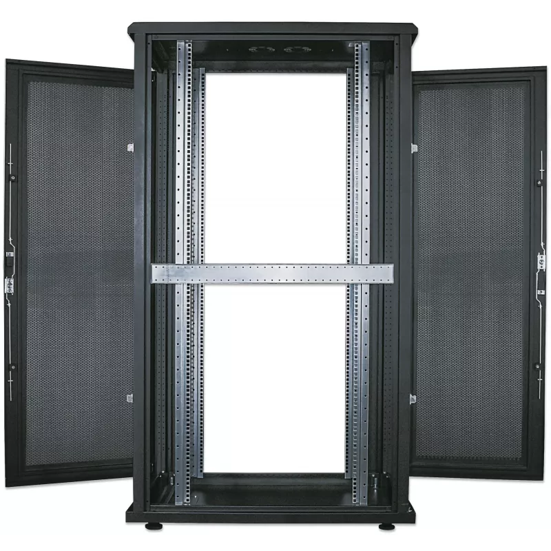 Rack de servidores Intellinet de 19 inch - independiente, 42HE, 600x1000mm (ancho x profundidad), negro, flatpack, máx. 1500kg, cierre de puerta multipunto, una cerradura por panel lateral, profundidad útil 123 a 773mm, IP20, rack, acero